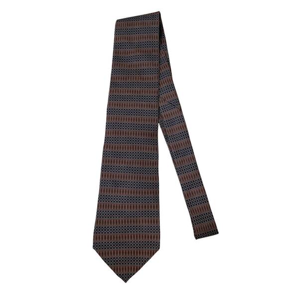 Vintage 80s 90s Cape Cod 100% Silk Tie | Brown & Navy Geometric Striped, USA - Picture 4 of 6